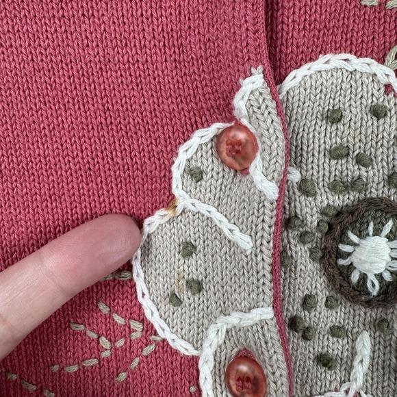 Vintage CJ Banks Sweater Womens 2X Pink Floral Embroidered Cardigan Y2K Granny - Picture 5 of 11